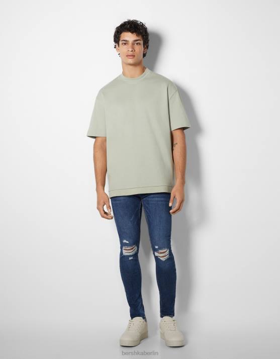 Blau Bershka Männer Superenge, zerrissene Jeans H00J3168