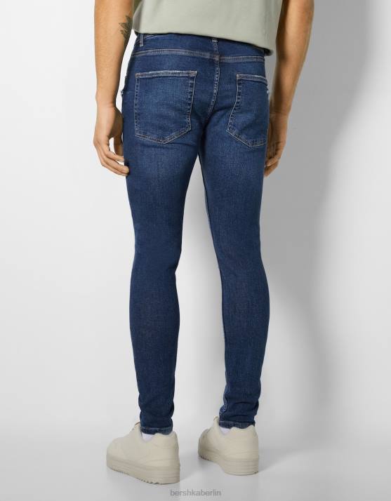 Blau Bershka Männer Superenge, zerrissene Jeans H00J3168