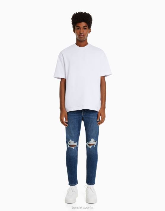 Blau Bershka Männer Zerrissene Carrot-Fit-Jeans H00J3158