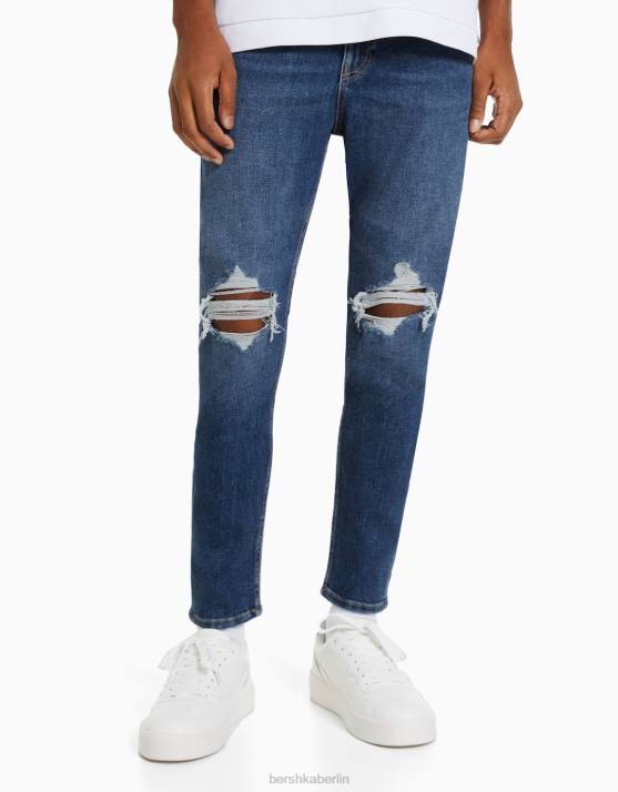 Blau Bershka Männer Zerrissene Carrot-Fit-Jeans H00J3158