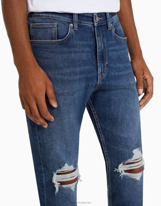 Blau Bershka Männer Zerrissene Carrot-Fit-Jeans H00J3158