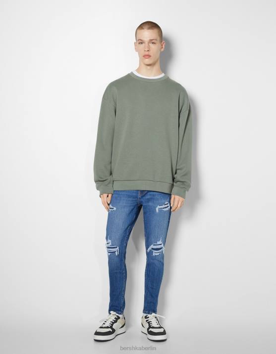 Blau Bershka Männer Zerrissene Carrot-Fit-Jeans H00J3201