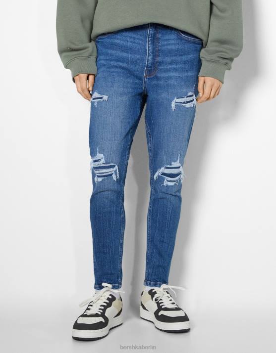 Blau Bershka Männer Zerrissene Carrot-Fit-Jeans H00J3201