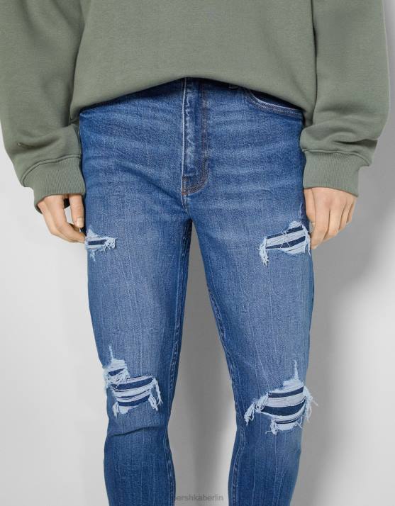 Blau Bershka Männer Zerrissene Carrot-Fit-Jeans H00J3201