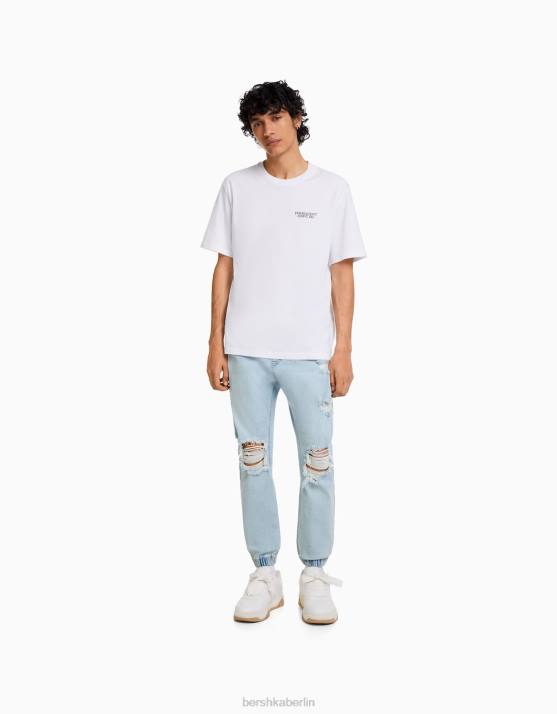 Blau Bershka Männer Zerrissene Jogger-Jeans H00J3137