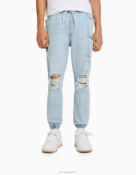 Blau Bershka Männer Zerrissene Jogger-Jeans H00J3137
