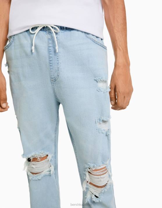 Blau Bershka Männer Zerrissene Jogger-Jeans H00J3137