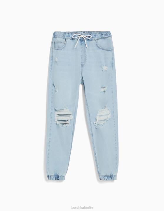 Blau Bershka Männer Zerrissene Jogger-Jeans H00J3137