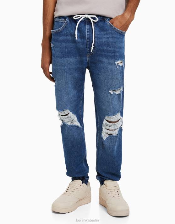 Blau Bershka Männer Zerrissene Jogger-Jeans H00J3139