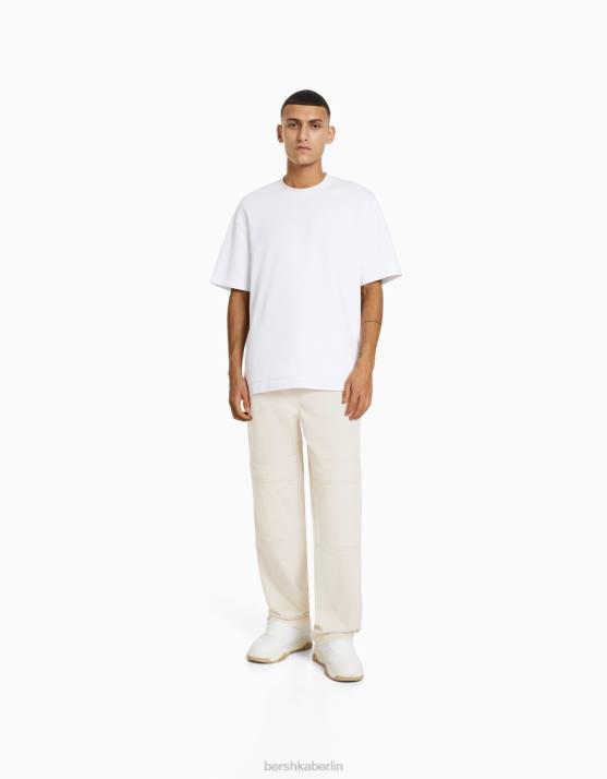 Creme Bershka Männer Baggy-Cargo-Jogginghose-Jeans H00J3209