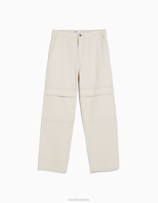 Creme Bershka Männer Baggy-Cargo-Jogginghose-Jeans H00J3209