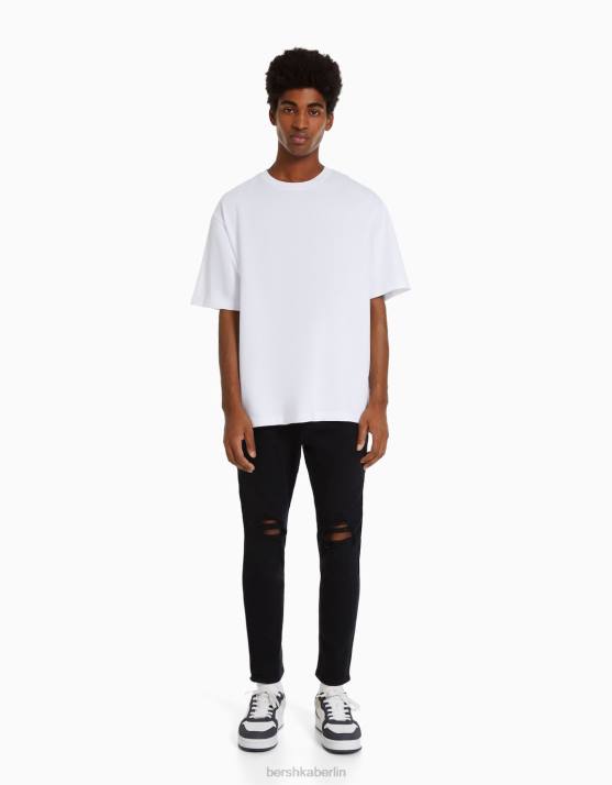 Schwarz Bershka Männer Zerrissene Carrot-Fit-Jeans H00J3159