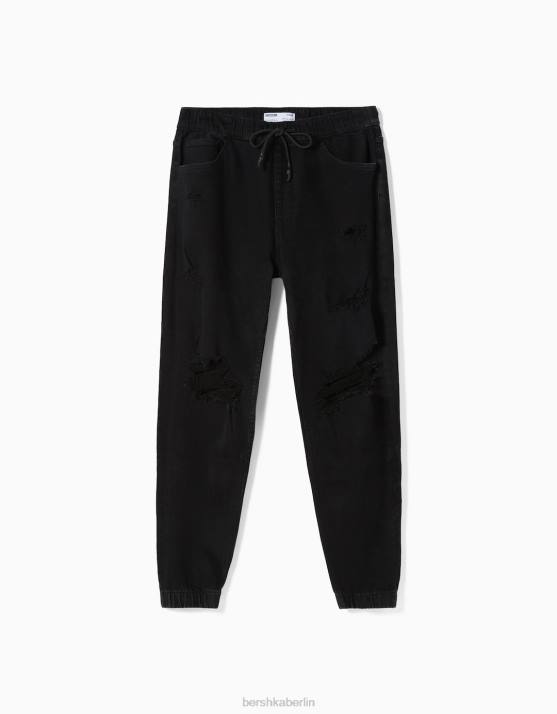 Schwarz Bershka Männer Zerrissene Jogger-Jeans H00J3138