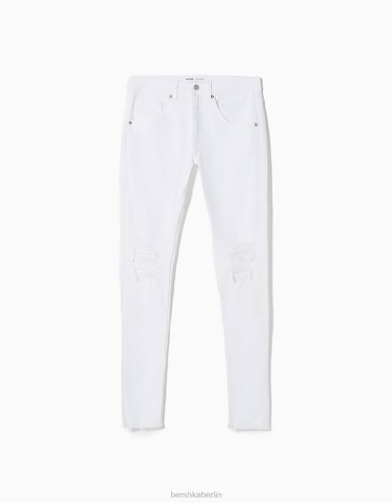 Weiss Bershka Männer Superenge, zerrissene Jeans H00J3184