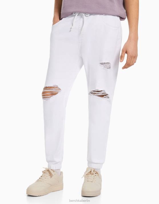 Weiss Bershka Männer Zerrissene farbige Jogger-Jeans H00J3192