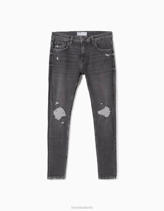 dunkelgrau Bershka Männer Superenge, zerrissene Jeans H00J3169