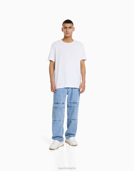 hellblau Bershka Männer Baggy-Cargo-Jogginghose-Jeans H00J3210