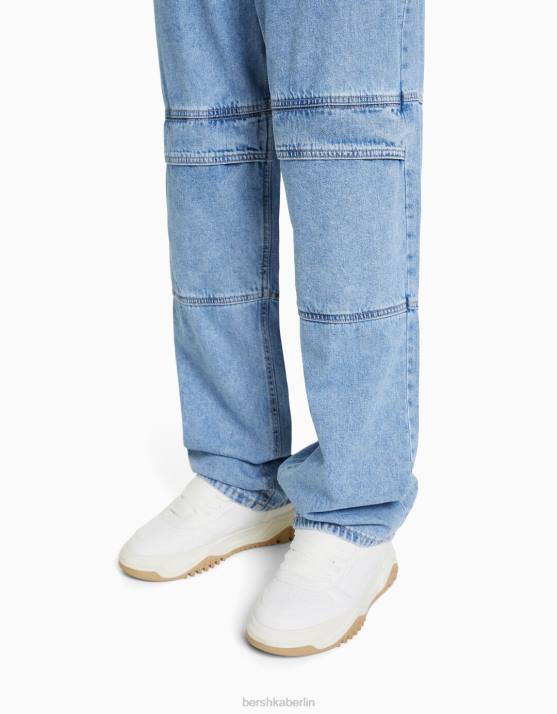 hellblau Bershka Männer Baggy-Cargo-Jogginghose-Jeans H00J3210