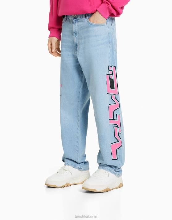 hellblau Bershka Männer Baggy-Jeans mit Print H00J3144