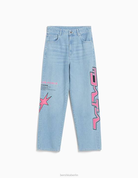 hellblau Bershka Männer Baggy-Jeans mit Print H00J3144