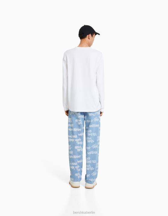 hellblau Bershka Männer Baggy-Jeans mit Print H00J3200