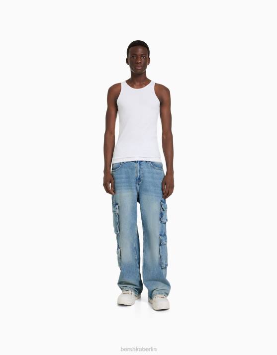 hellblau Bershka Männer Cargo-Jeans mit mehreren Taschen H00J3136