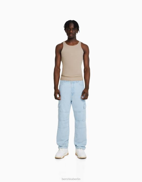 hellblau Bershka Männer Cargo-Jeans mit weitem Bein H00J3123