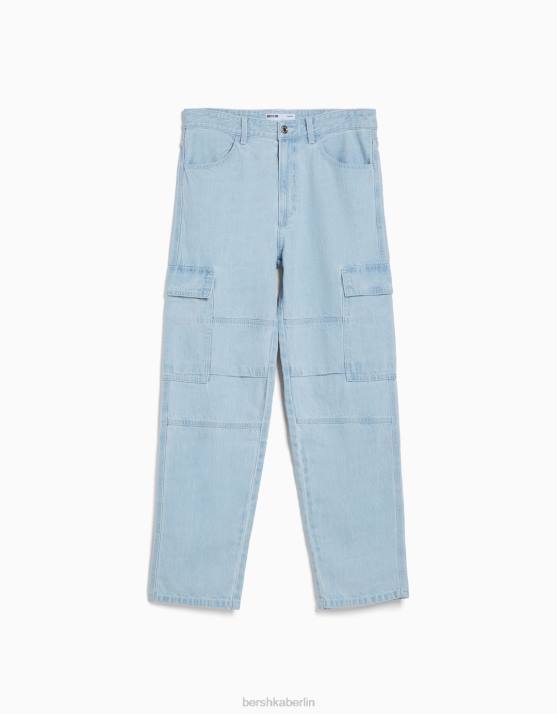 hellblau Bershka Männer Cargo-Jeans mit weitem Bein H00J3123
