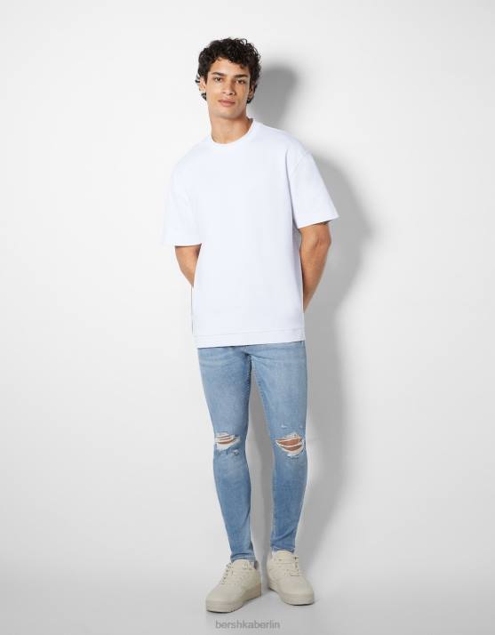 hellblau Bershka Männer Superenge, zerrissene Jeans H00J3167