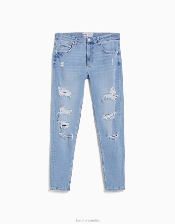 hellblau Bershka Männer Superenge, zerrissene Jeans H00J3191