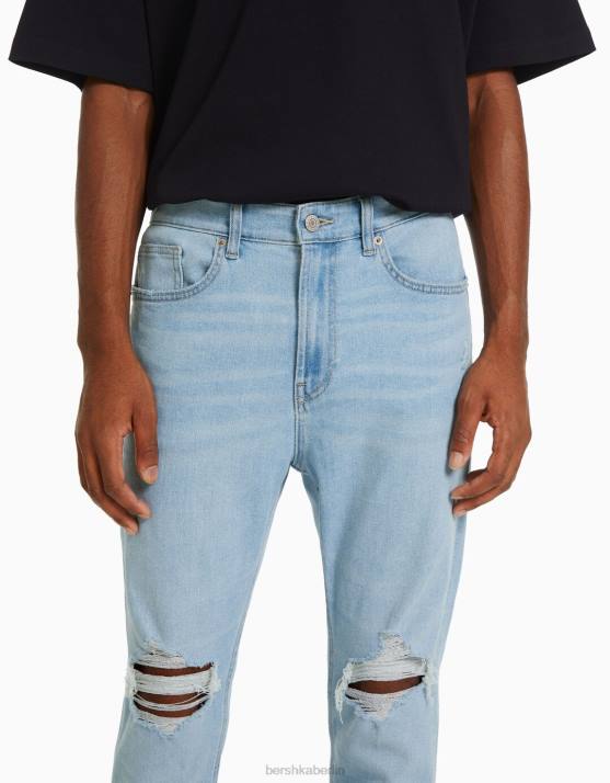 hellblau Bershka Männer Zerrissene Carrot-Fit-Jeans H00J3160