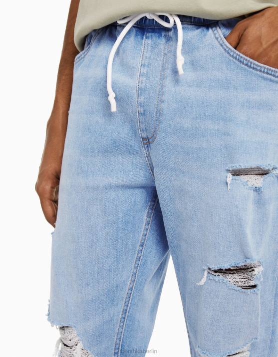 hellblau Bershka Männer Zerrissene Jogger-Jeans H00J3140
