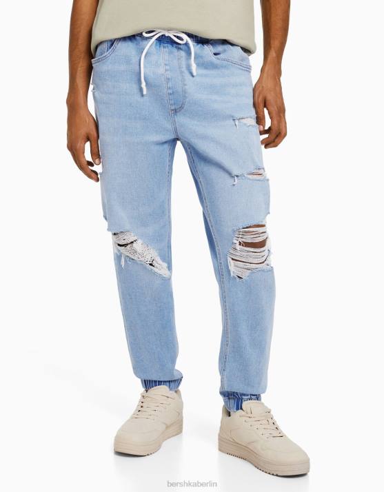 hellblau Bershka Männer Zerrissene Jogger-Jeans H00J3140
