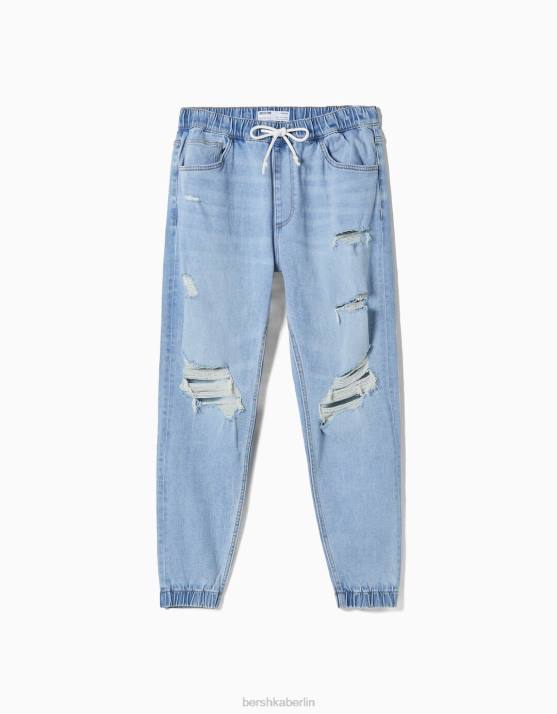 hellblau Bershka Männer Zerrissene Jogger-Jeans H00J3140