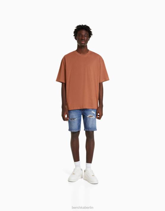 Blau Bershka Männer Zerrissene Denim-Bermudashorts H00J3339