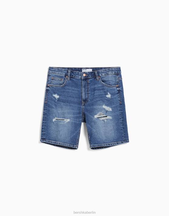 Blau Bershka Männer Zerrissene Denim-Bermudashorts H00J3339