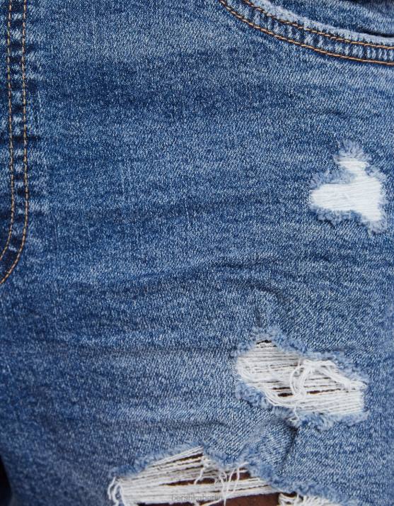 Blau Bershka Männer Zerrissene Denim-Bermudashorts H00J3339
