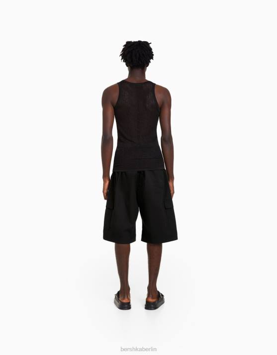 Schwarz Bershka Männer Bermudashorts aus Fallschirmpopeline H00J3439