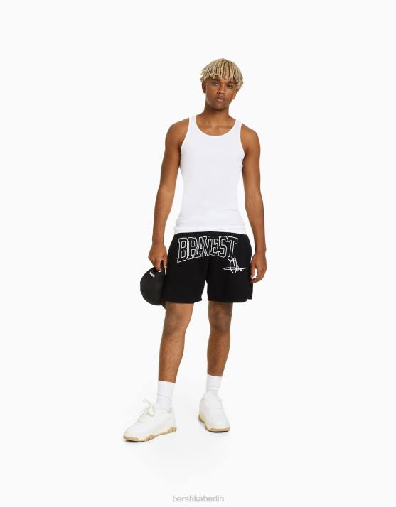 Schwarz Bershka Männer Bermudashorts mit Box-Print H00J3324