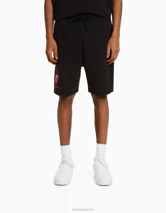 Schwarz Bershka Männer Bermudashorts mit Keith-Haring-Print H00J3365