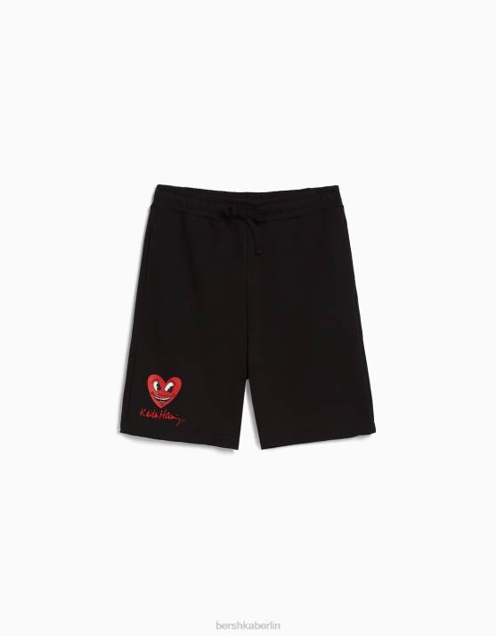 Schwarz Bershka Männer Bermudashorts mit Keith-Haring-Print H00J3365