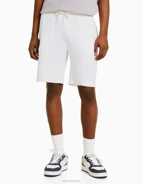 Weiss Bershka Männer Bermuda-Sweatshorts mit rustikalem Finish H00J3307