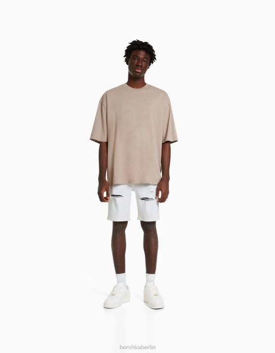 Weiss Bershka Männer Zerrissene Denim-Bermudashorts H00J3338