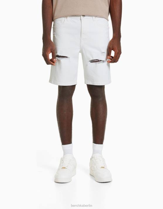 Weiss Bershka Männer Zerrissene Denim-Bermudashorts H00J3338