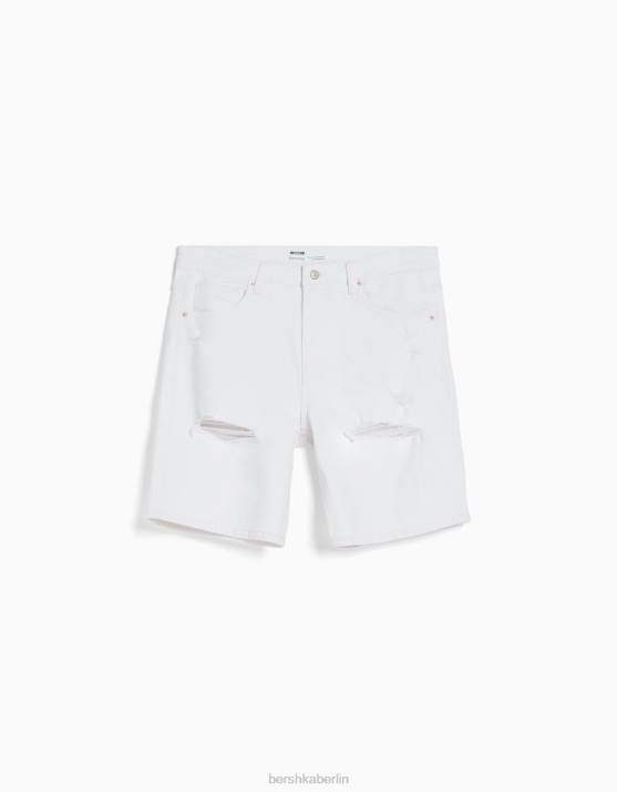 Weiss Bershka Männer Zerrissene Denim-Bermudashorts H00J3338