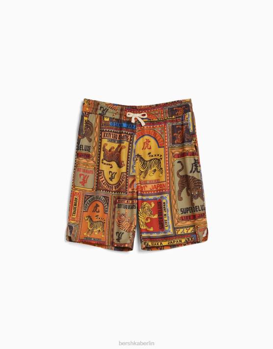 braun Bershka Männer Bedruckte Bermudashorts H00J3312