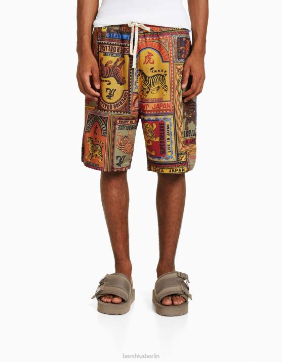 braun Bershka Männer Bedruckte Bermudashorts H00J3314