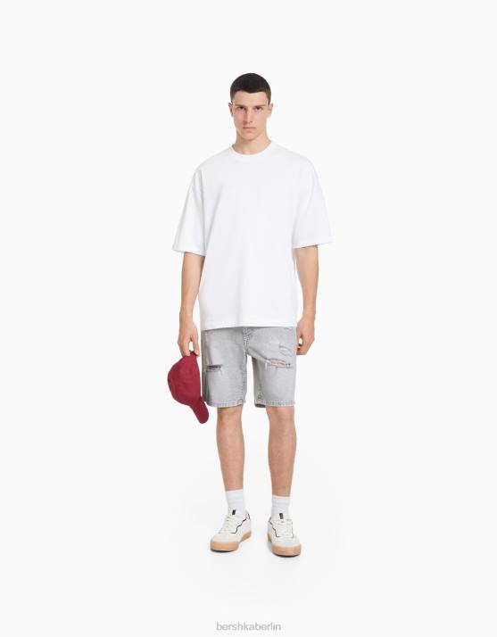 dunkelgrau Bershka Männer Zerrissene Denim-Bermudashorts H00J3343