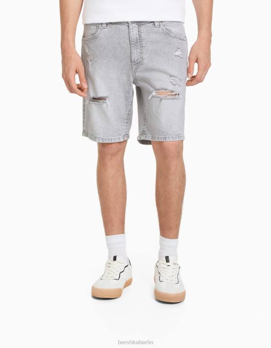 dunkelgrau Bershka Männer Zerrissene Denim-Bermudashorts H00J3343
