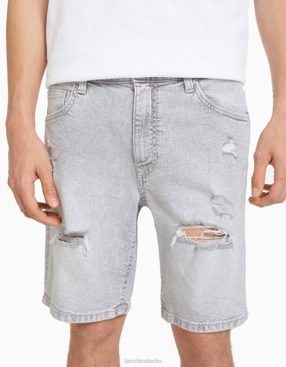 dunkelgrau Bershka Männer Zerrissene Denim-Bermudashorts H00J3343